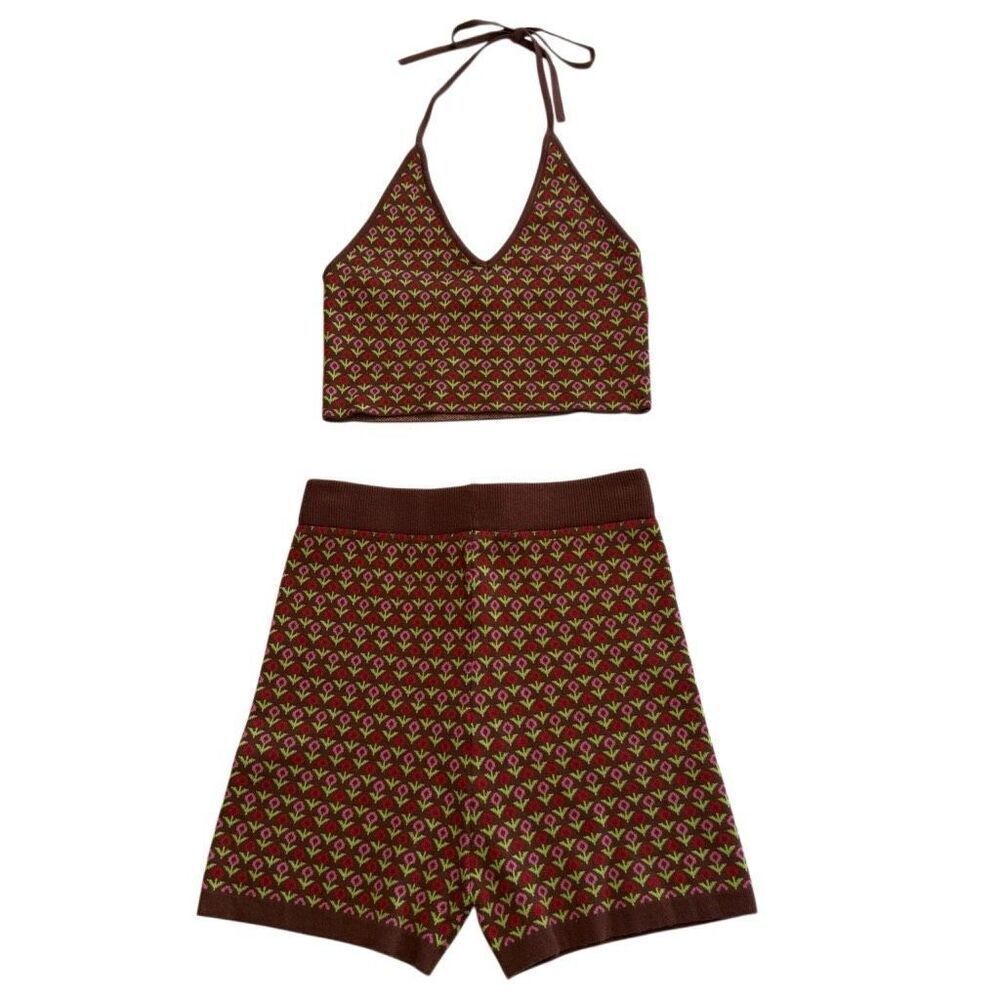 RedBerry Knit Two Piece Shorts and Halter Top Sz M Y2K